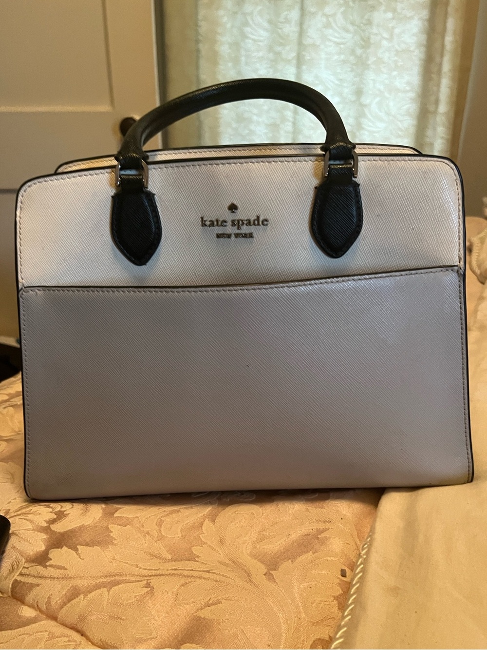 kate spade Two-Tone White and Light Gray Satchel with Black Handles